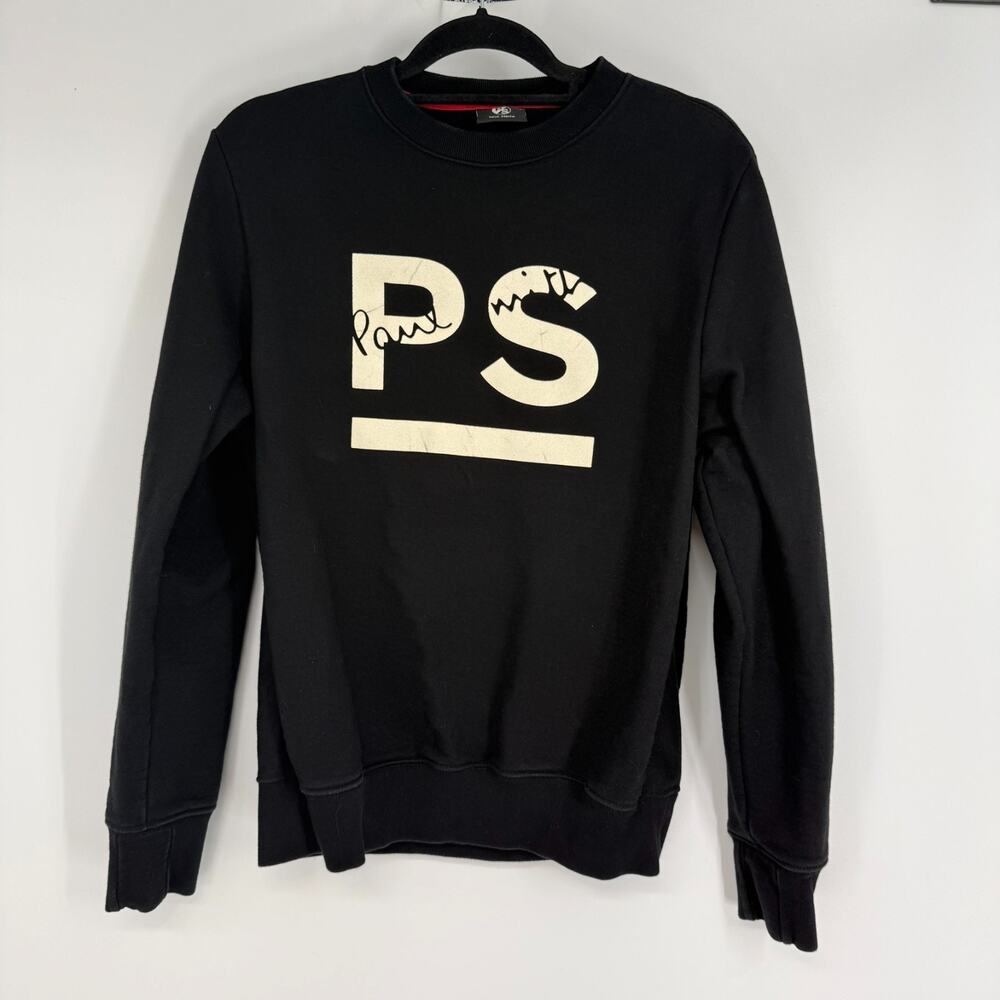 PS Paul Smith French Terry Logo Sweatshirt Mens L Black Organic Cotton Crew Neck